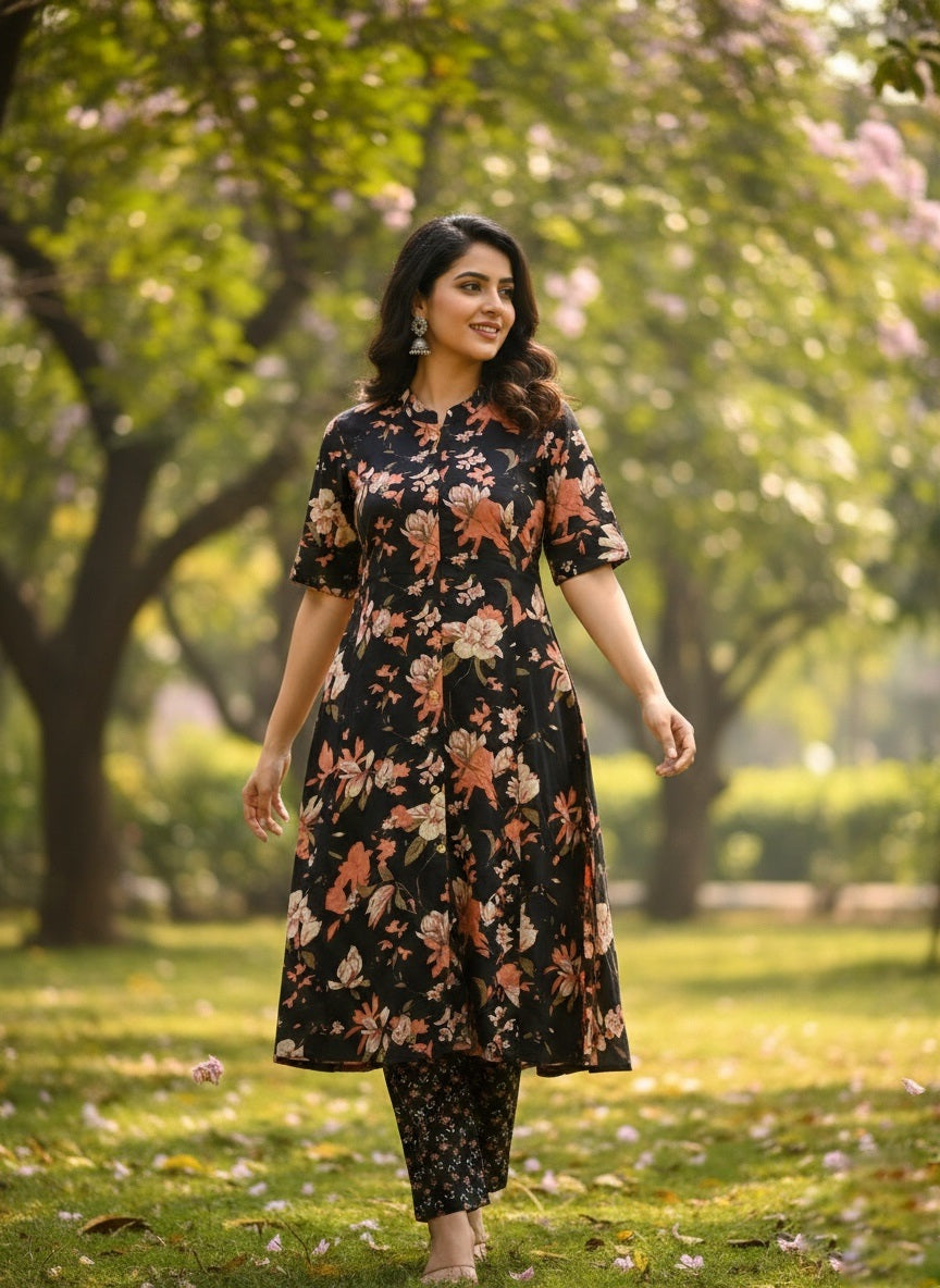 Black Pure Cotton Kurta and Pants
