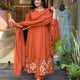 Orange Cotton Kurta Set with Pant & Dupatta for Women