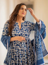 Blue Pure Cotton Kurta and Pants with Dupatta
