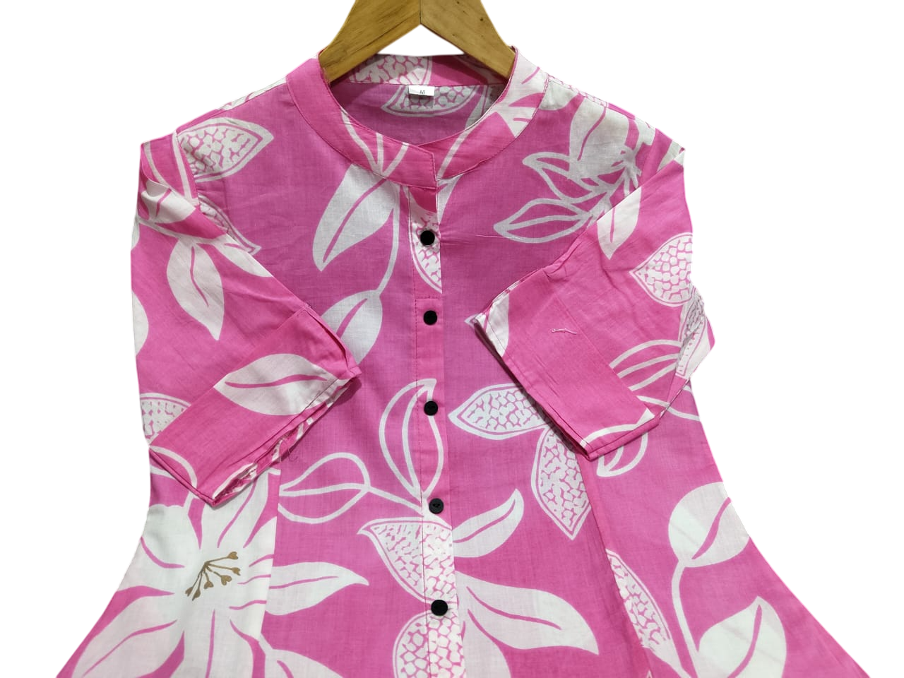Pink Floral Cotton Kurta Set with Palazzo Pants for Women