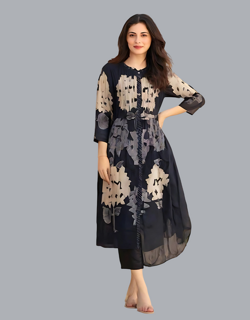 Blue Pure Cotton Kurta Set For Women