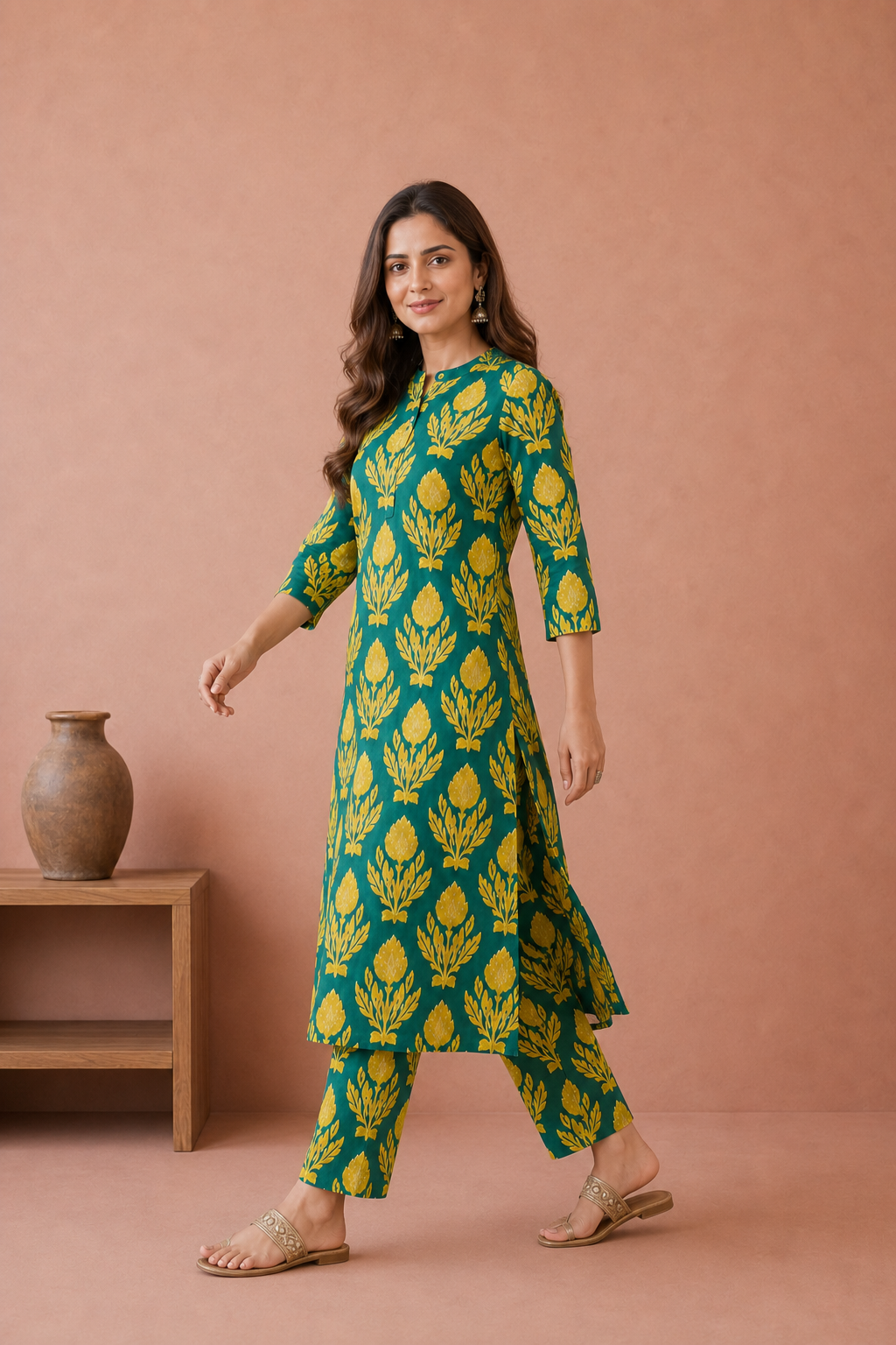 Green Pure Cotton Kurta and Pants