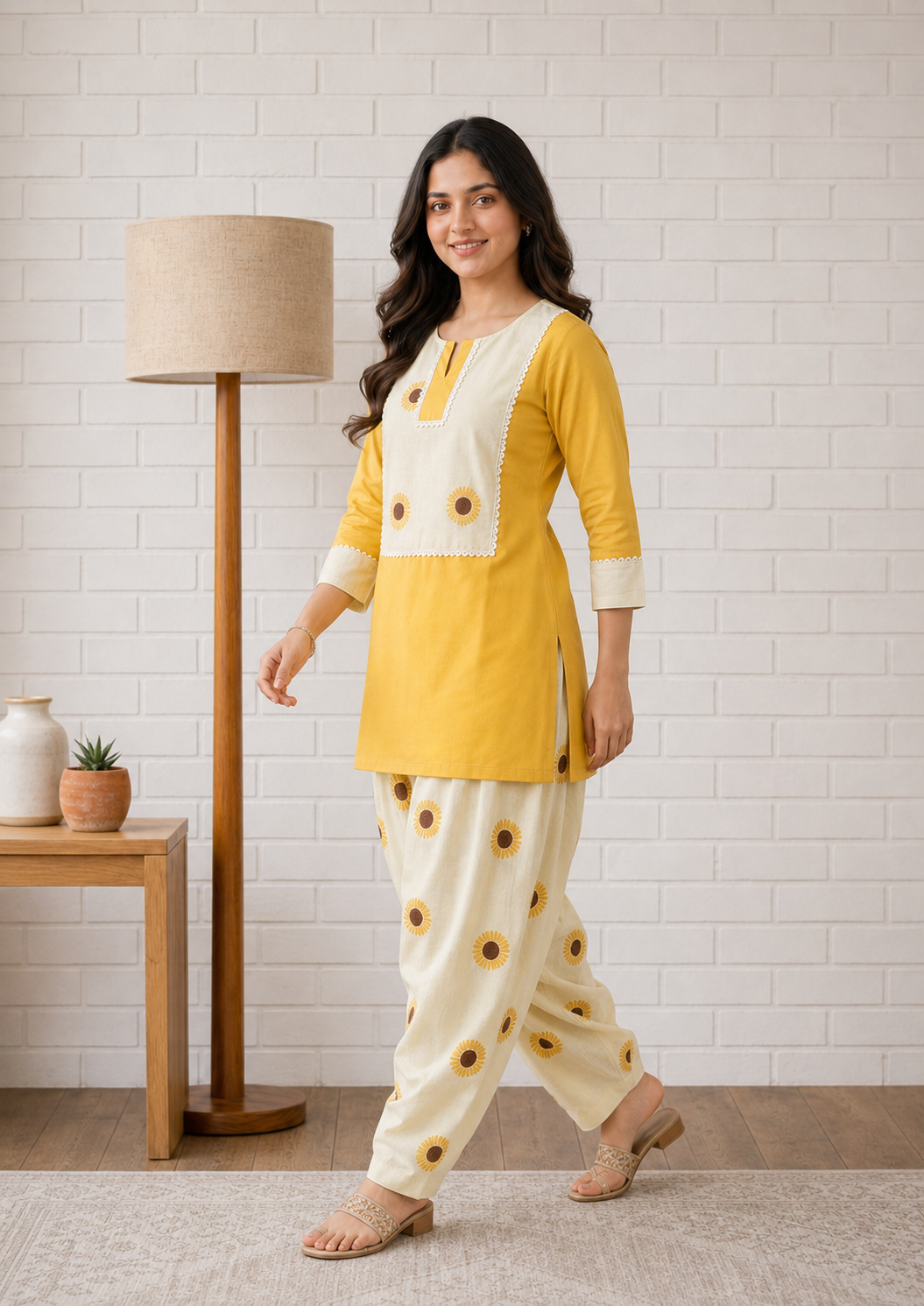 Yellow Pure Cotton Kurta and Pants