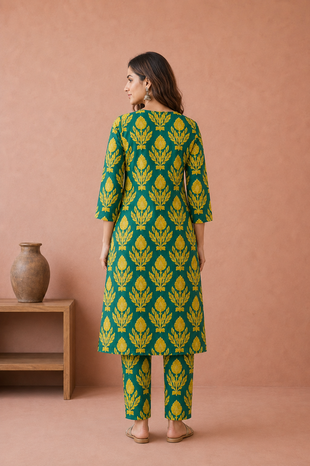 Green Pure Cotton Kurta and Pants