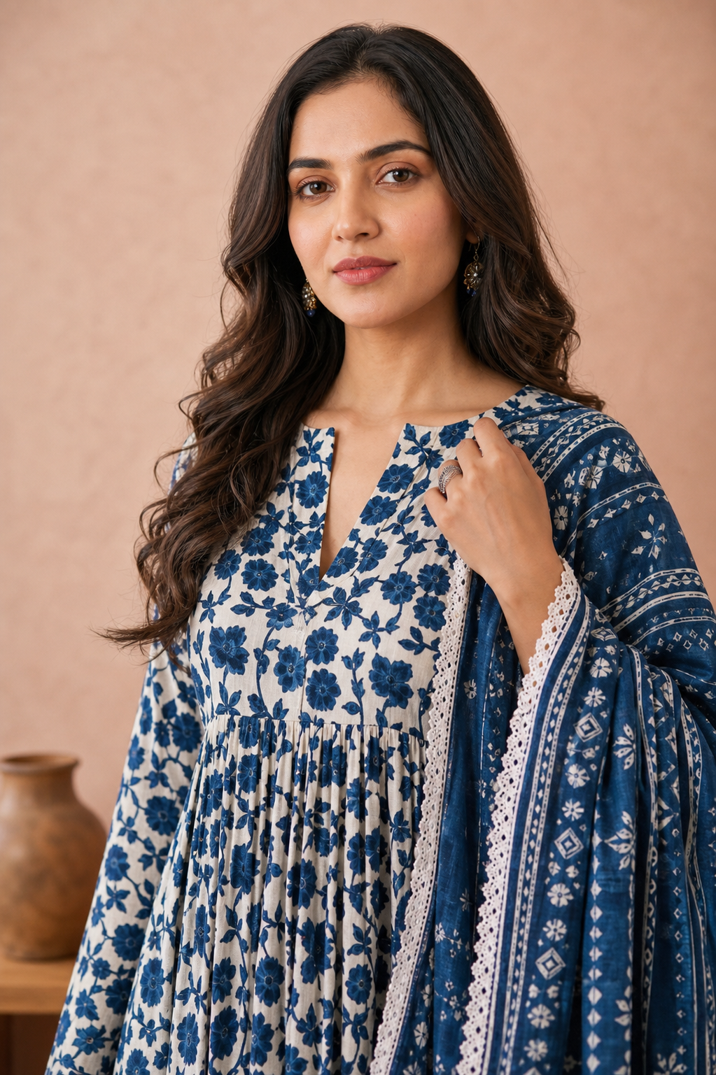 Blue Pure Cotton Kurta and Pants with Dupatta