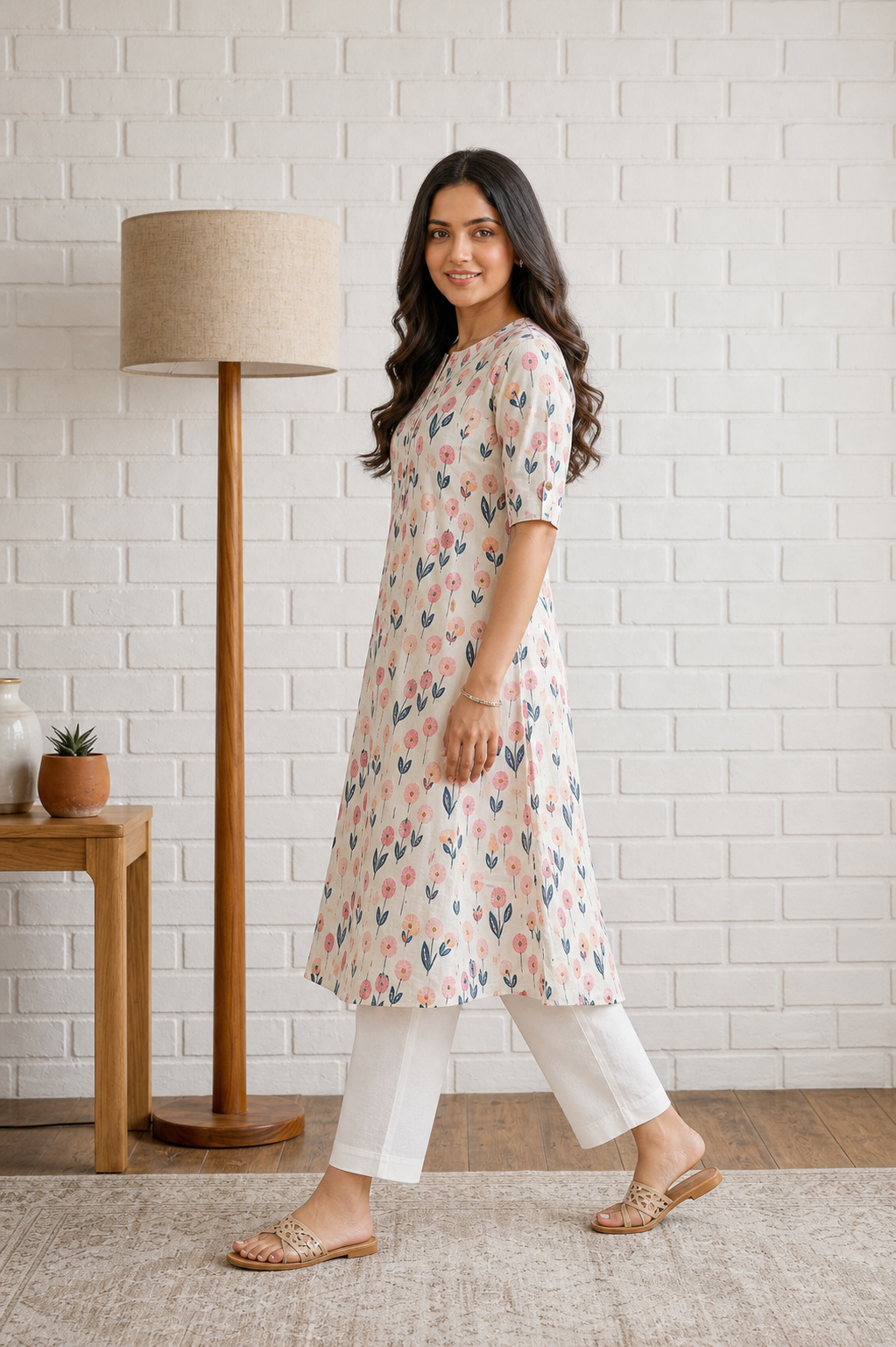 Multicolour Pure Cotton Kurta and Pants