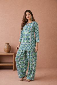 Green Pure Cotton Kurta and Salwar