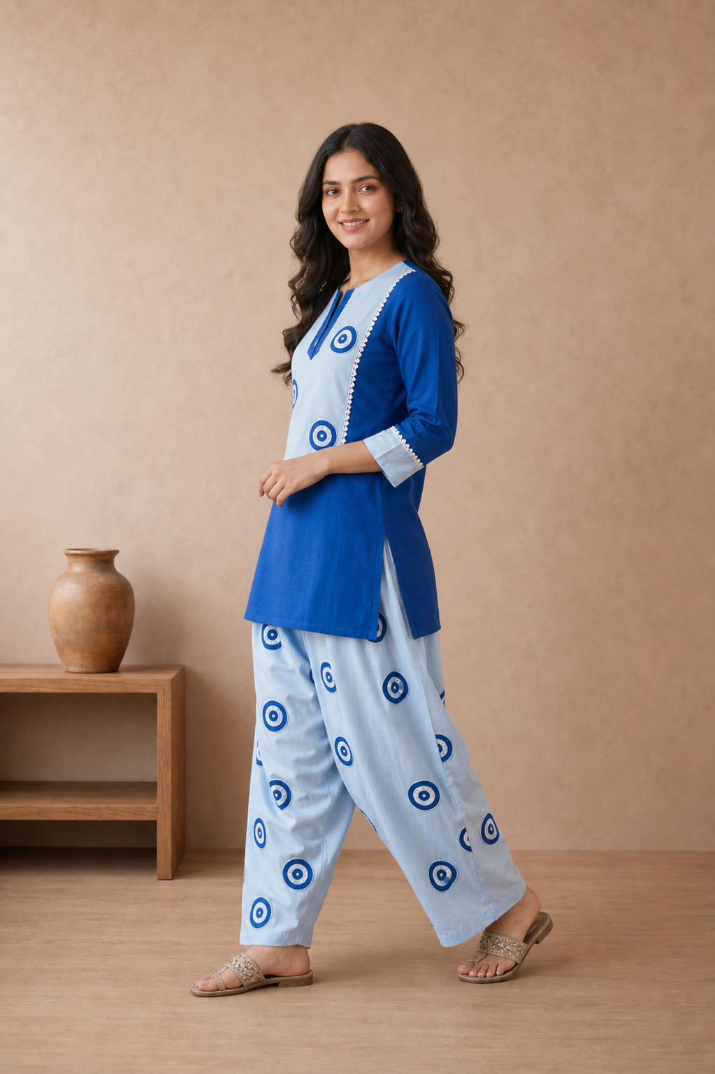 Blue Pure Cotton Kurta and Pants