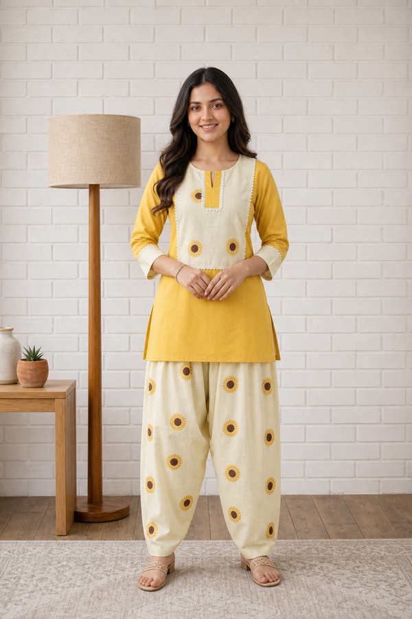 Yellow Pure Cotton Kurta and Pants