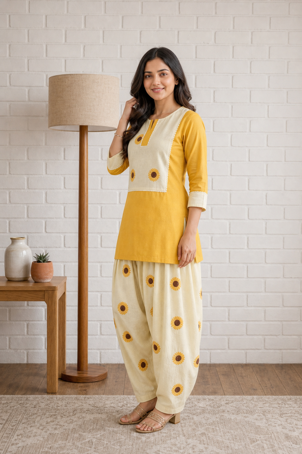 Yellow Pure Cotton Kurta and Pants