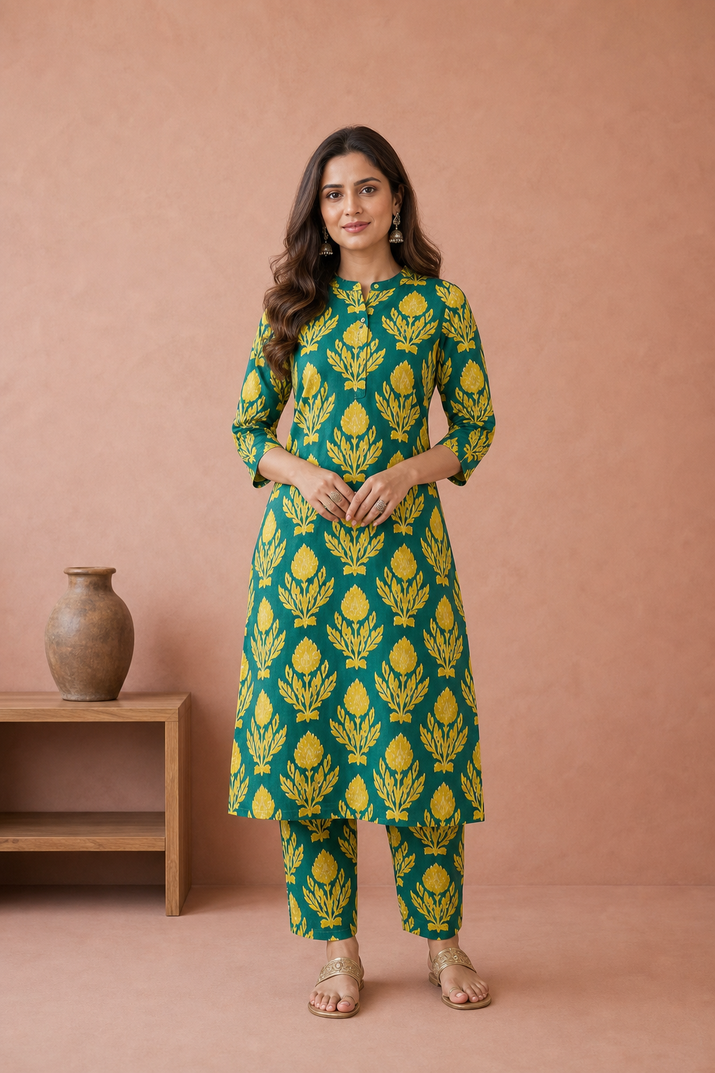 Green Pure Cotton Kurta and Pants