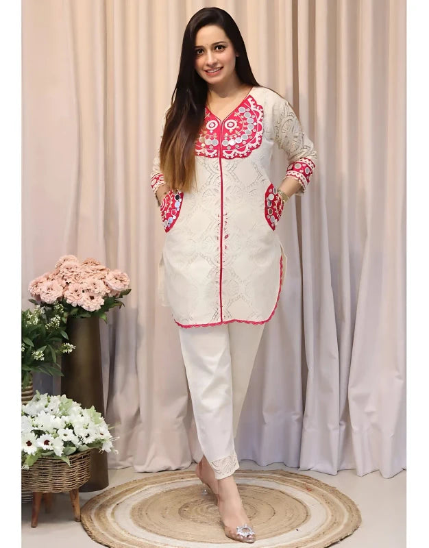 Pastel Pink Georgette Kurta with Pant & Dupatta Set For Women