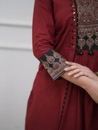 Maroon Pure Cotton Kurta with Pant & Dupatta Set For Women