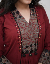 Maroon Pure Cotton Kurta with Pant & Dupatta Set For Women